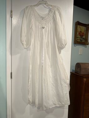 Priamo Cottagecore White Lace Yoke Peasant Maxi Dress Nightgown One Size